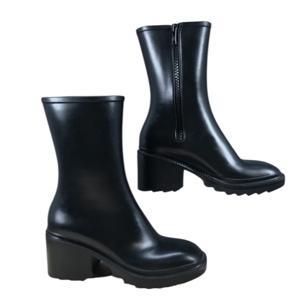 NEW! INC Everett Black Faux Leather Rain Boots Women’s Size 10